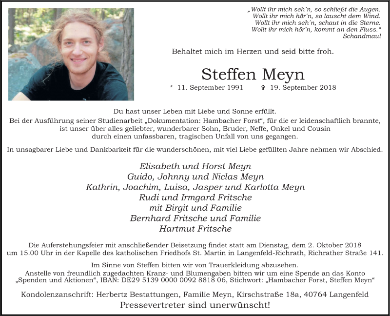  Traueranzeige für Steffen Meyn vom 26.09.2018 aus Rheinische Post