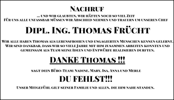 Traueranzeige von Thomas Frücht von Rheinische Post
