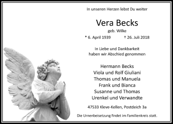 Traueranzeige von Vera Becks von Rheinische Post