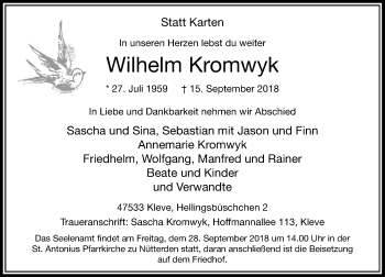 Traueranzeige von Wilhelm Kromwyk von Rheinische Post