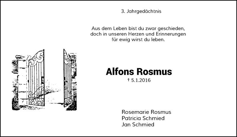  Traueranzeige für Alfons Rosmus vom 05.01.2019 aus Rheinische Post