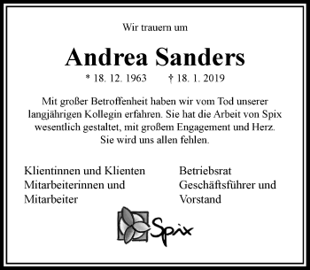 Traueranzeige von Andrea Sanders von Rheinische Post