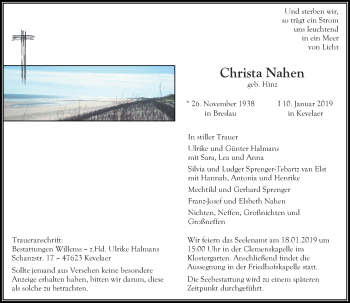 Traueranzeige von Christa Nahen von Rheinische Post