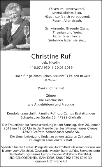 Traueranzeige von Christine Ruf von Rheinische Post