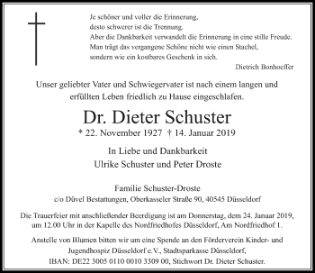 Traueranzeige von Dieter Schuster von Rheinische Post