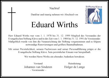 Traueranzeige von Eduard Wirths von Rheinische Post