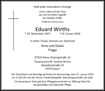 Traueranzeige von Eduard Wirths von Rheinische Post