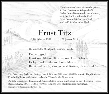 Traueranzeige von Ernst Titz von Rheinische Post