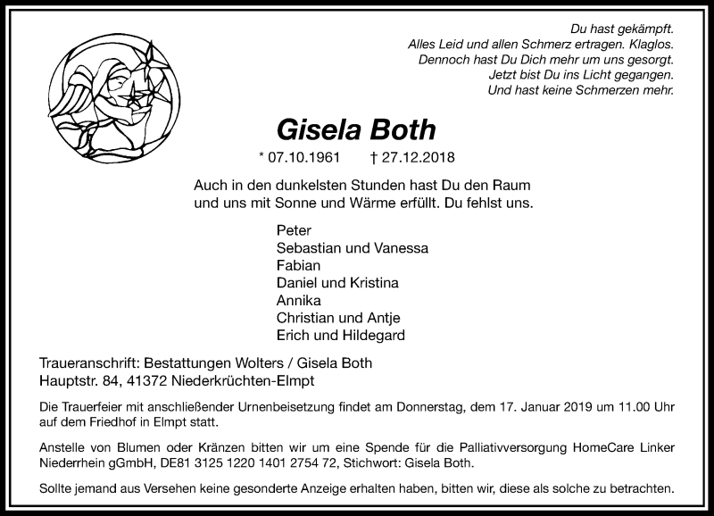  Traueranzeige für Gisela Both vom 12.01.2019 aus Rheinische Post