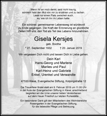 Traueranzeige von Gisela Kersjes von Rheinische Post