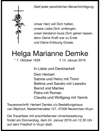 Traueranzeige von Helga Marianne Demke von Rheinische Post