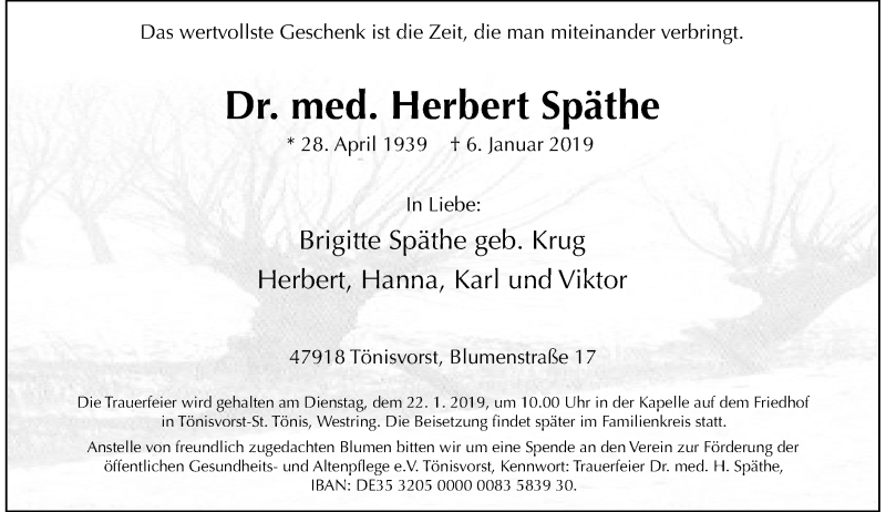  Traueranzeige für Herbert Späthe vom 12.01.2019 aus Rheinische Post