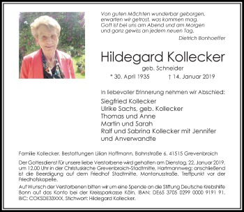 Traueranzeige von Hildegard Kollecker von Rheinische Post