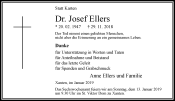 Traueranzeige von Josef Ellers von Rheinische Post