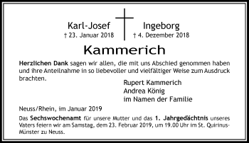 Traueranzeige von Karl-Josef und Ingeborg Kammerich von Rheinische Post