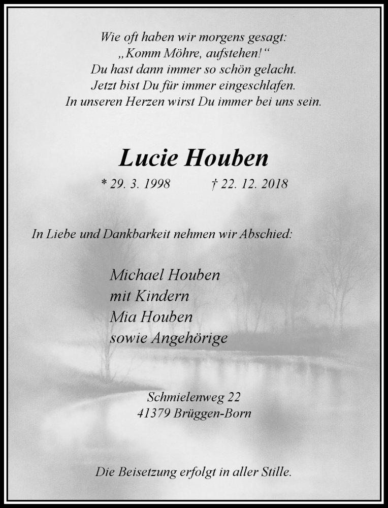  Traueranzeige für Lucie Houben vom 05.01.2019 aus Rheinische Post