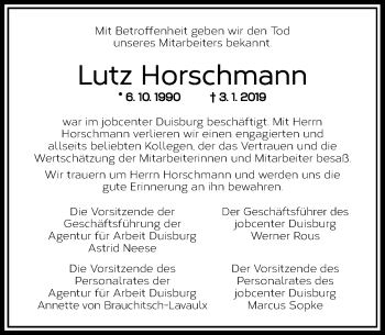 Traueranzeige von Lutz Horschmann von Rheinische Post