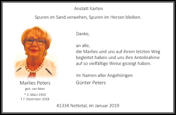 Traueranzeige von Marlies Peters von Rheinische Post