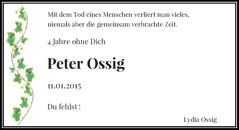  Traueranzeige für Peter Ossig vom 11.01.2019 aus Rheinische Post