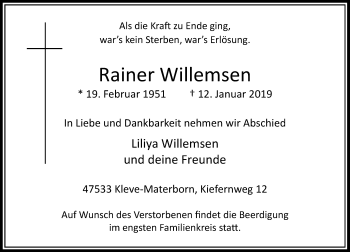 Traueranzeige von Rainer Willemsen von Rheinische Post