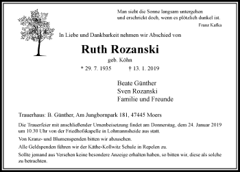 Traueranzeige von Ruth Rozanski von Rheinische Post