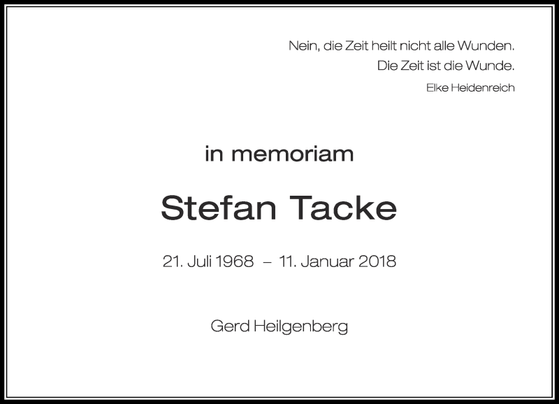  Traueranzeige für Stefan Tacke vom 12.01.2019 aus Rheinische Post