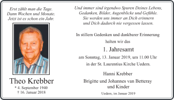 Traueranzeige von Theo Krebber von Rheinische Post