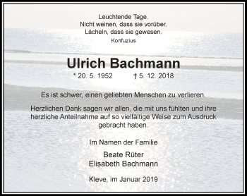 Traueranzeige von Ulrich Bachmann von Rheinische Post