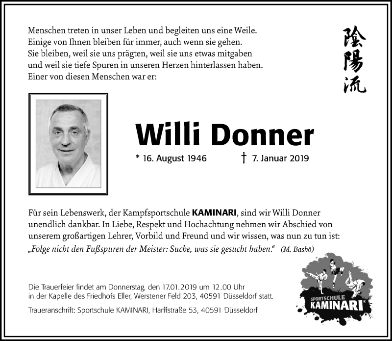  Traueranzeige für Willi Donner vom 12.01.2019 aus Rheinische Post