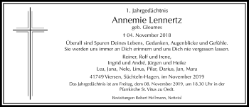 Traueranzeige von Annemie Lennertz von Rheinische Post