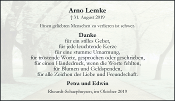 Traueranzeige von Arno Lemke von Rheinische Post