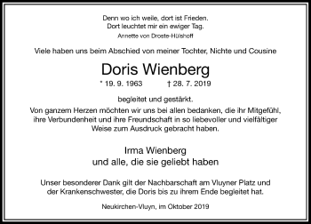 Traueranzeige von Doris Wienberg von Rheinische Post
