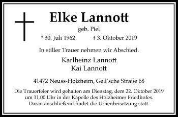 Traueranzeige von Elke Lannott von Rheinische Post