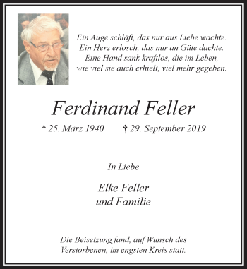 Traueranzeige von Ferdinand Feller von Rheinische Post