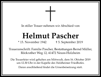 Traueranzeige von Helmut Pascher von Rheinische Post