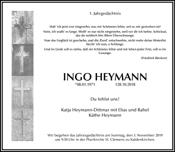 Traueranzeige von Ingo Heymann von Rheinische Post
