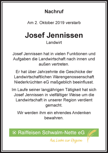 Traueranzeige von Josef Jennissen von Rheinische Post