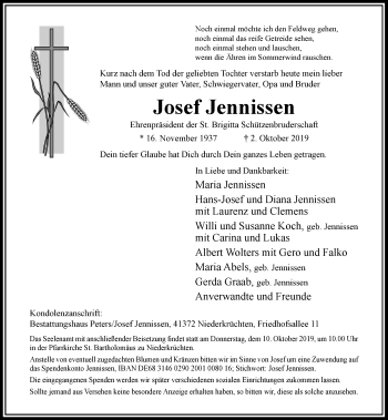 Traueranzeige von Josef Jennissen von Rheinische Post