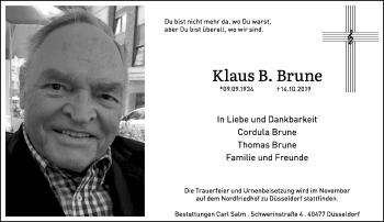 Alle Traueranzeigen Für Klaus B. Brune | Trauer.rp-online.de