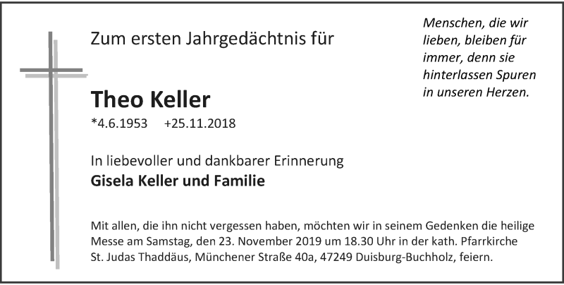  Traueranzeige für Theo Keller vom 16.11.2019 aus Rheinische Post