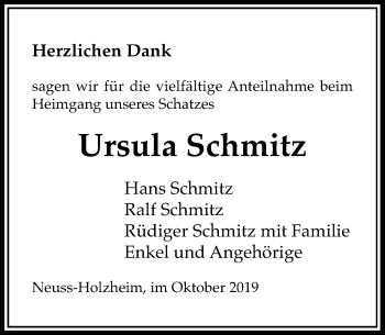 Traueranzeige von Ursula Schmitz von Rheinische Post