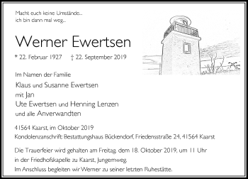 Traueranzeige von Werner Ewertsen von Rheinische Post