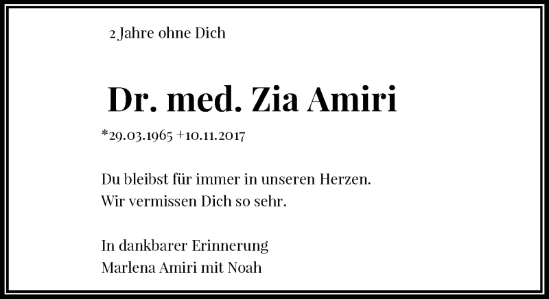  Traueranzeige für Zia Amiri vom 09.11.2019 aus Rheinische Post