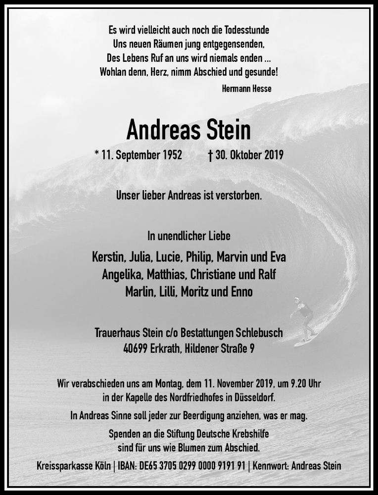 Alle Traueranzeigen Für Andreas Stein 