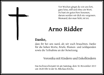 Traueranzeige von Arno Ridder von Rheinische Post