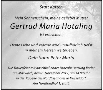Traueranzeige von Gertrud Maria Hotaling von Rheinische Post