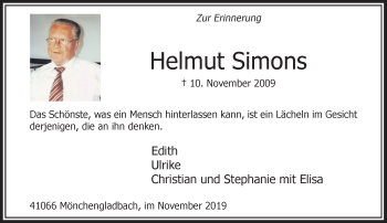 Traueranzeige von Helmut Simons von Rheinische Post