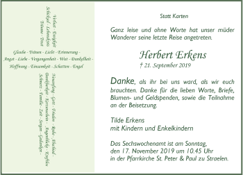 Traueranzeige von Herbert Erkens von Rheinische Post