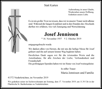 Traueranzeige von Josef Jennissen von Rheinische Post
