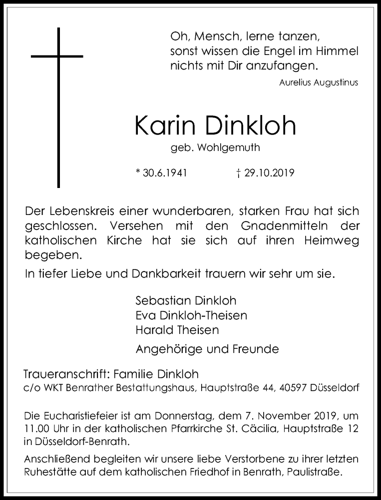  Traueranzeige für Karin Dinkloh vom 02.11.2019 aus Rheinische Post